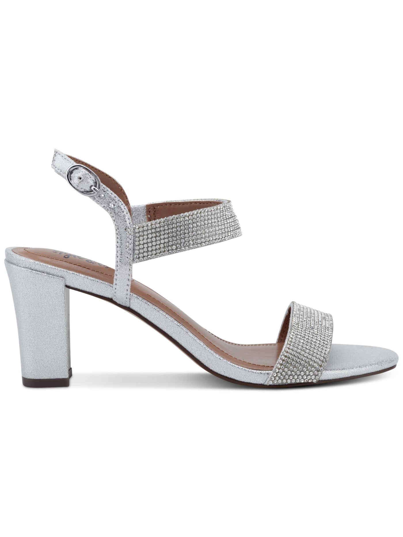 STYLE & COMPANY Womens Silver Mixed Media Padded Goring Bonitaa Round Toe Cone Heel Buckle Dress Slingback Sandal 8.5 M