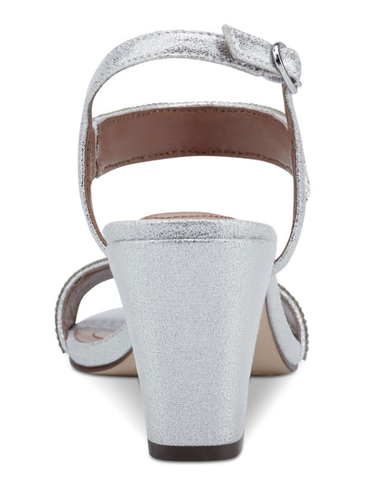 STYLE & COMPANY Womens Silver Mixed Media Padded Goring Bonitaa Round Toe Cone Heel Buckle Dress Slingback Sandal 8.5 M