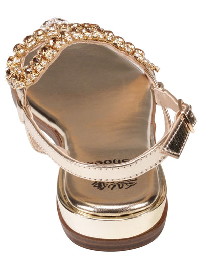 G.C. SHOES Womens Gold Embellished Snake Ornament T-Strap Cushioned Slip Resistant Lidia Round Toe Buckle Slingback Sandal 38