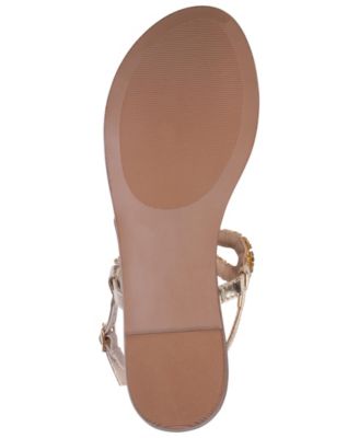 G.C. SHOES Womens Gold Embellished Snake Ornament T-Strap Cushioned Slip Resistant Lidia Round Toe Buckle Slingback Sandal