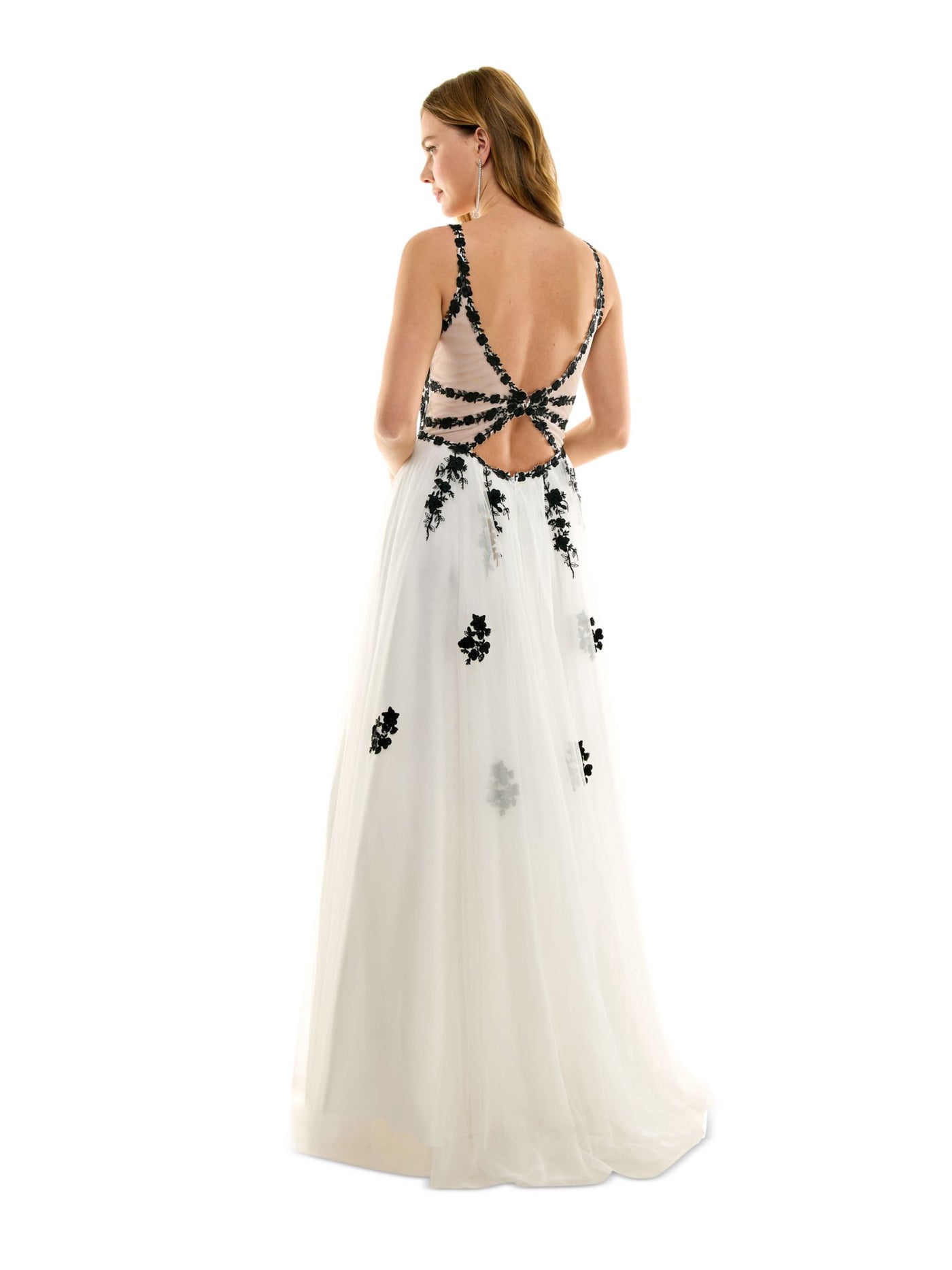 SAY YES TO THE PROM Womens Embellished Spaghetti Strap V Neck Full-Length Formal Gown Dress