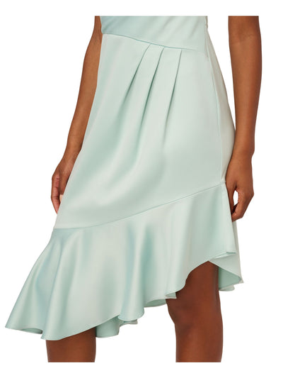 ADRIANNA PAPELL Womens Green Pleated Zippered Asymmetrical Flounce Hem Lined Flutter Sleeve Surplice Neckline Midi Party Fit + Flare Dress 16