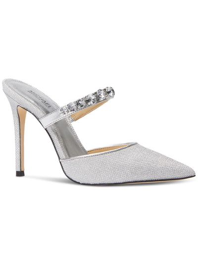 MICHAEL MICHAEL KORS Womens Silver Glitter Padded Goring Embellished Metallic 196238852792 Pointed Toe Stiletto Slip On Mules 8 M