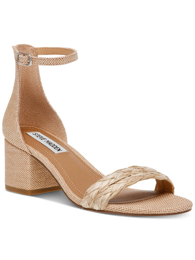 STEVE MADDEN Womens Beige Raffia Woven Padded Ankle Strap Goring Irenee Open Toe Block Heel Buckle Heeled Sandal 7.5 M