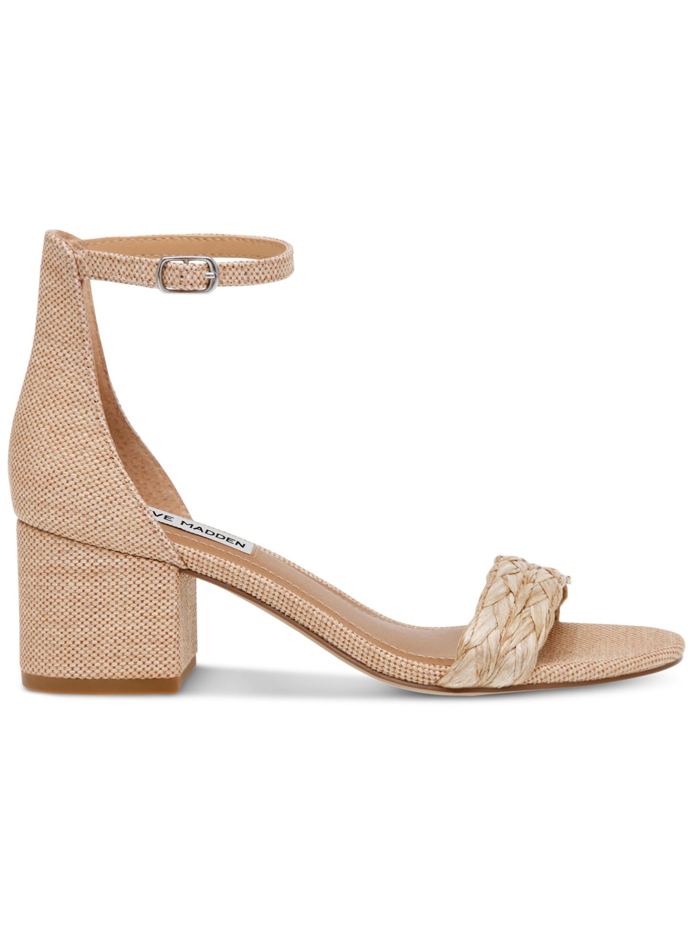 STEVE MADDEN Womens Beige Raffia Woven Padded Ankle Strap Goring Irenee Open Toe Block Heel Buckle Heeled Sandal 7 M