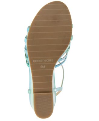 KENNETH COLE NEW YORK Womens Green 1" Platform Padded Ankle Strap T-Strap Celia Round Toe Wedge Buckle Dress Heeled M