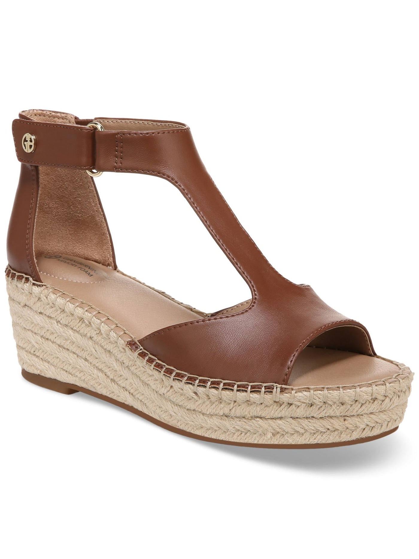 GIANI BERNINI Womens Brown 1" Platform Cushioned T-Strap Goring Caylaa Open Toe Wedge Espadrille Shoes 11 M