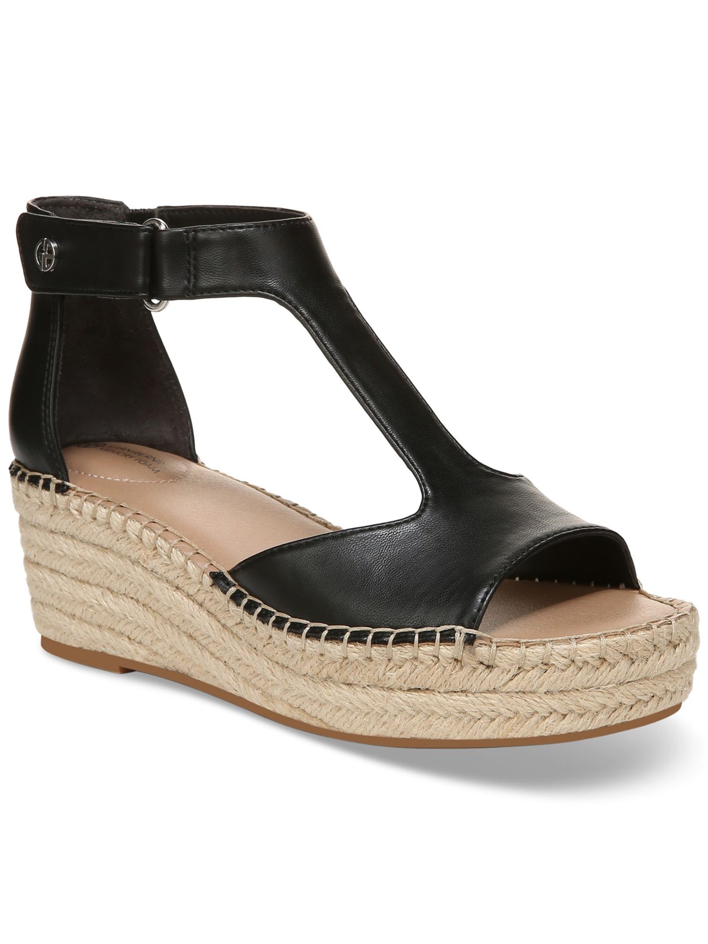 GIANI BERNINI Womens Black 1" Platform Cushioned T-Strap Goring Caylaa Open Toe Wedge Espadrille Shoes 9 M