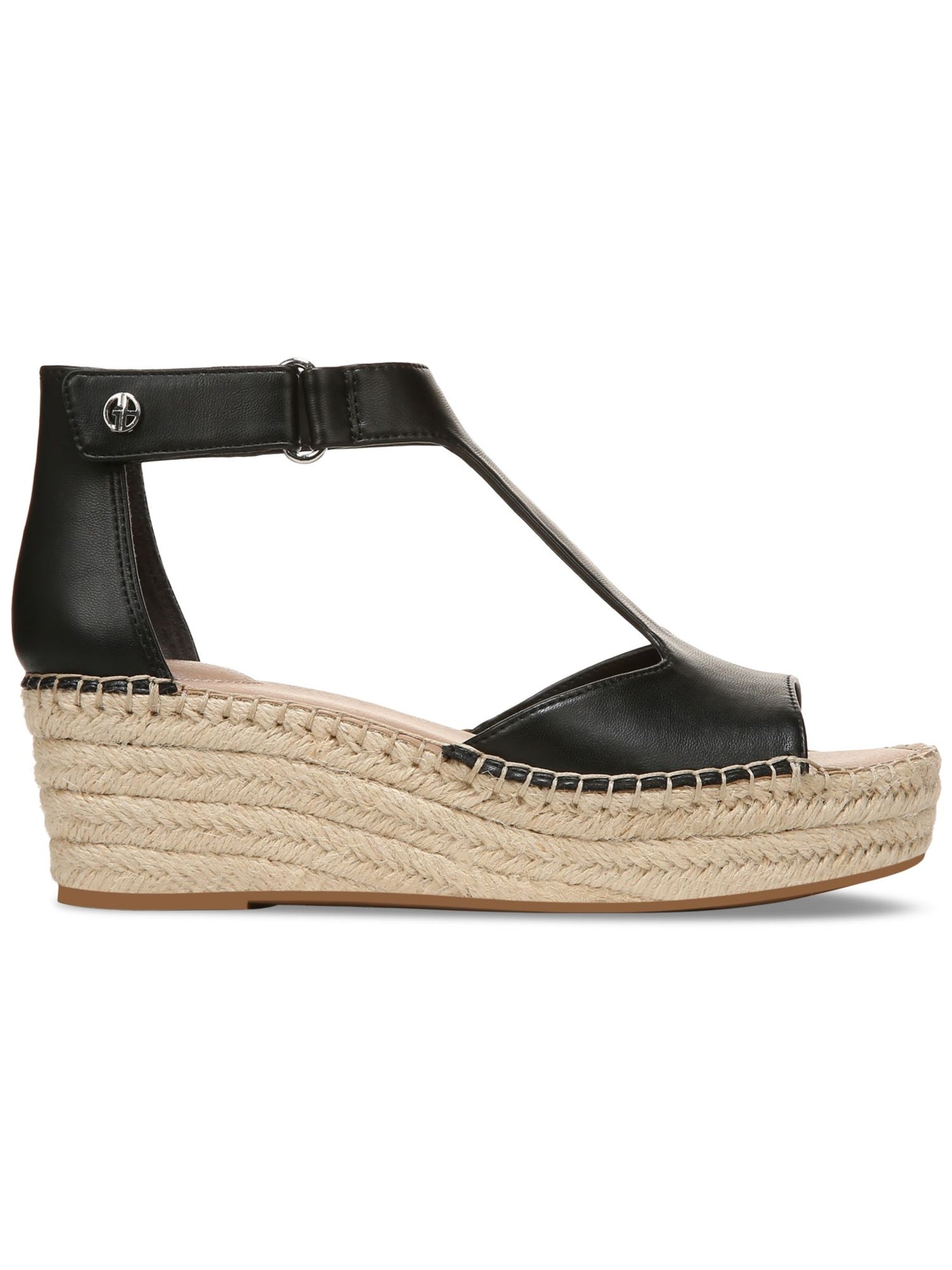 GIANI BERNINI Womens Black 1" Platform Cushioned T-Strap Goring Caylaa Open Toe Wedge Espadrille Shoes 7.5 M