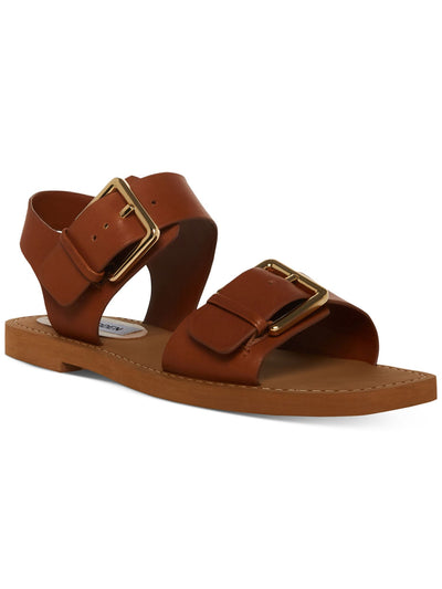 STEVE MADDEN Womens Brown Double Buckle Padded Santo Square Toe Buckle Leather Sandals Shoes 9 M