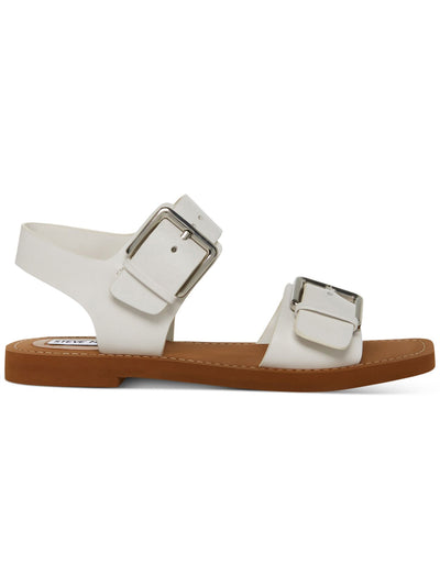 STEVE MADDEN Womens White Double Buckle Santo Square Toe Buckle Leather Slingback Sandal 5 M