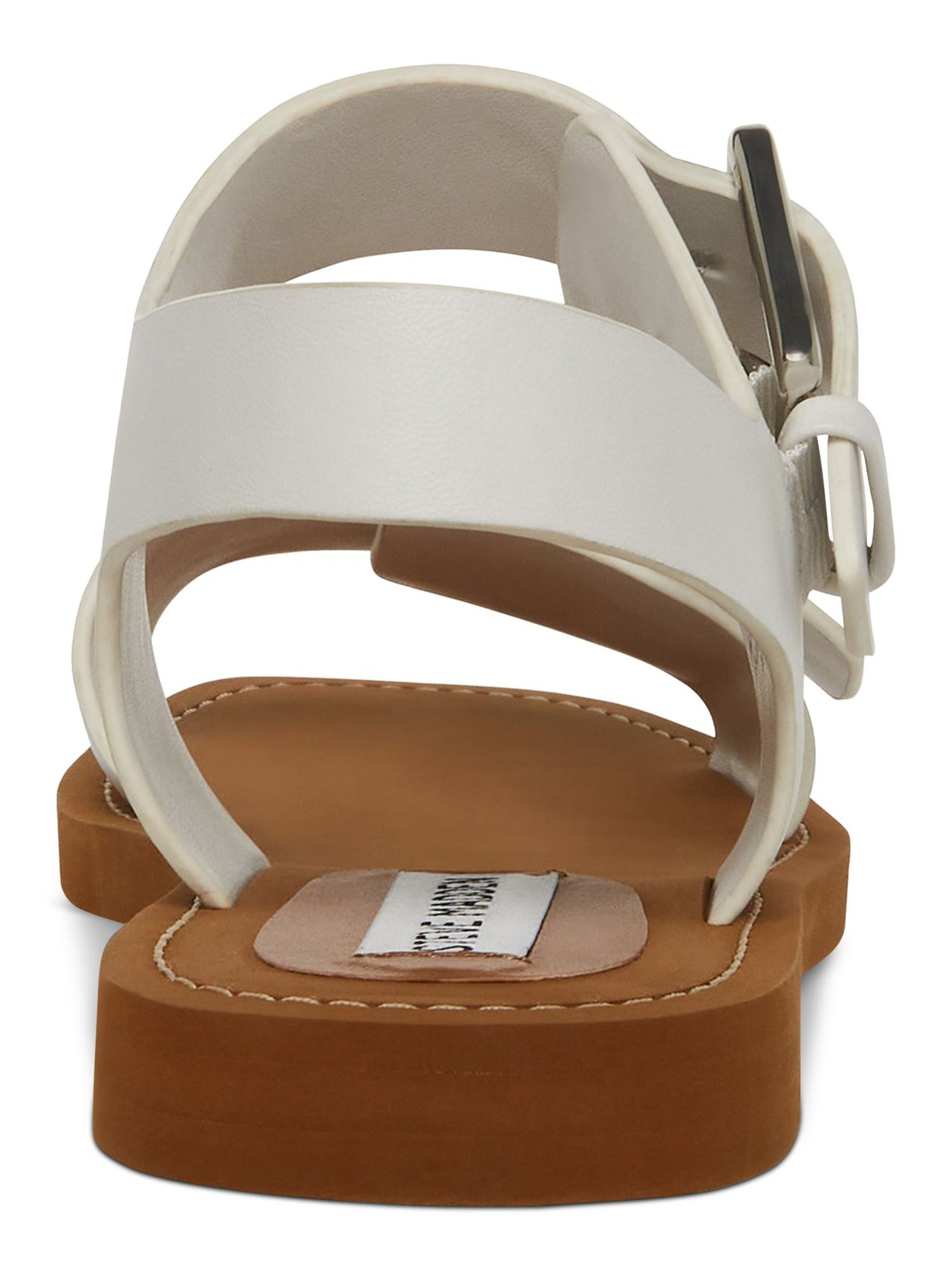 STEVE MADDEN Womens White Double Buckle Santo Square Toe Buckle Leather Slingback Sandal 5 M