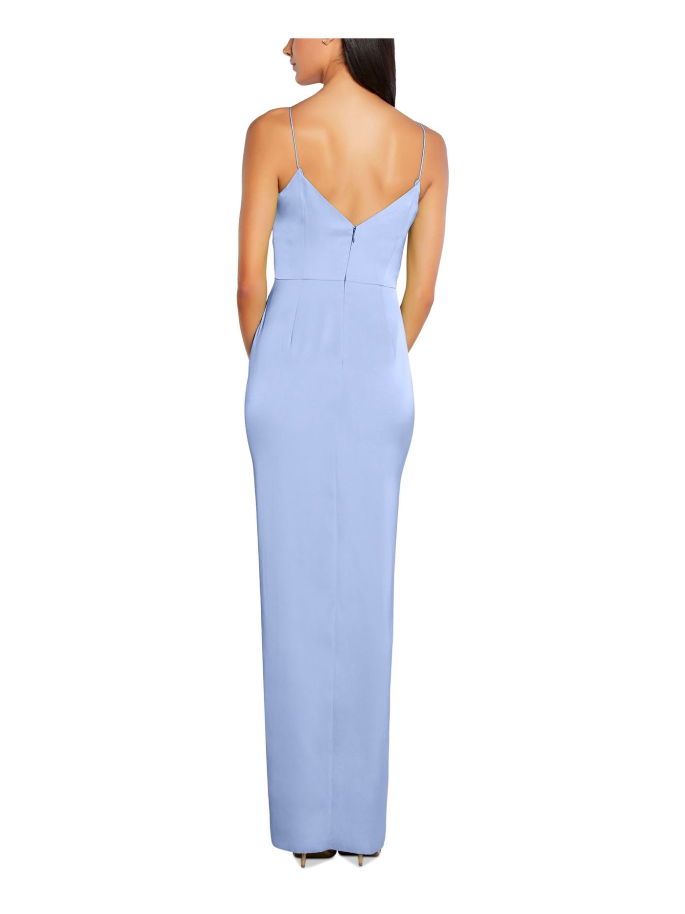 AIDAN AIDAN MATTOX Womens Light Blue Slitted Adjustable Lined Zippered Front Cutout With Spaghetti Strap Sweetheart Neckline Full-Length Party Sheath Dress 2