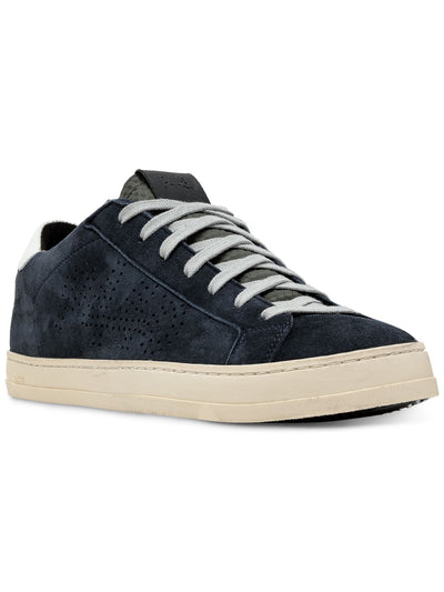 P448 Mens Navy Perforated Padded John Round Toe Platform Lace-Up Leather Sneakers Shoes 42