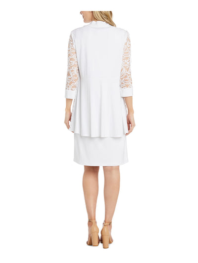 R&M RICHARDS Womens White Lace Solid Trim 3/4 Sleeve Open Front Evening Cardigan 12