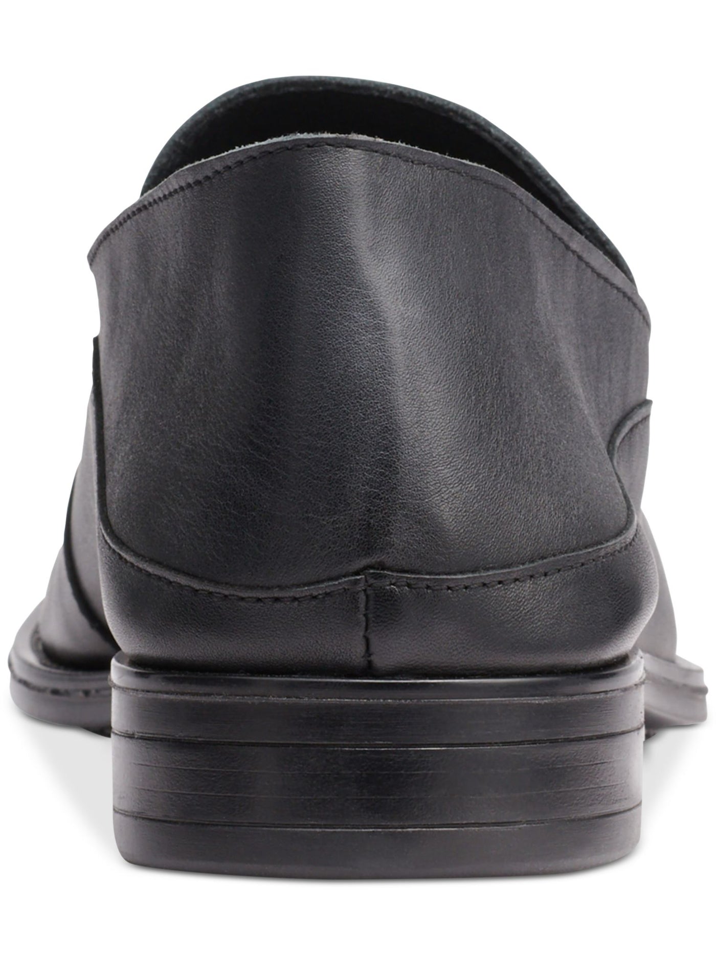 KARL LAGERFELD PARIS Mens Black Apron Toe Metal Logo Hardware Collapsable Heel Padded Bit Square Toe Block Heel Slip On Leather Loafers Shoes 11