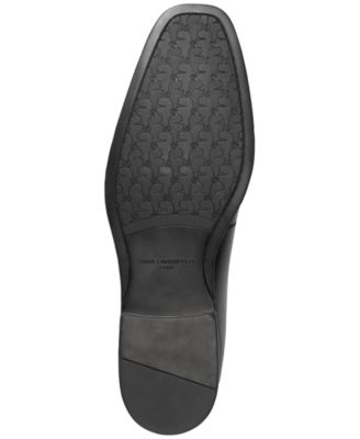 KARL LAGERFELD PARIS Mens Black Apron Toe Metal Logo Hardware Collapsable Heel Padded Bit Square Toe Block Heel Slip On Leather Loafers Shoes