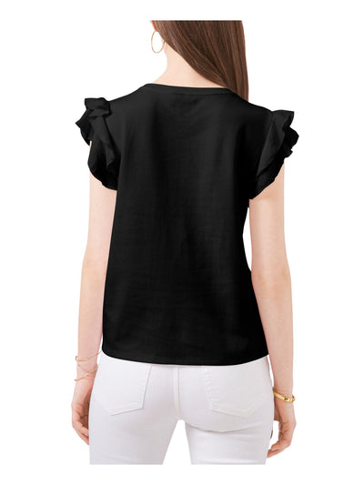 VINCE CAMUTO Womens Black Flutter Sleeve Jewel Neck T-Shirt XS