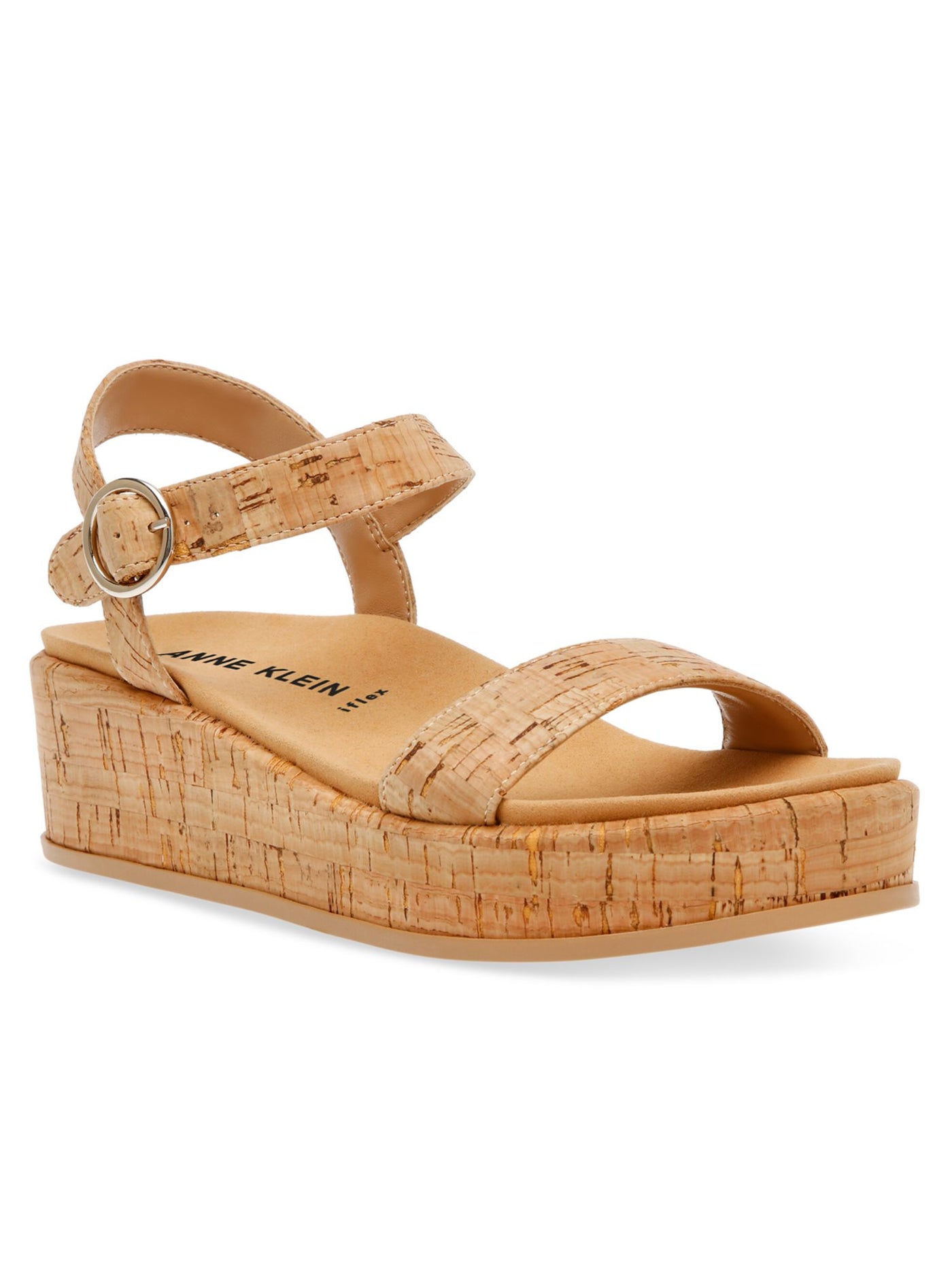 ANNE KLEIN Womens Beige Cork 1" Platform Flexible Ankle Strap Cushioned Vada Open Toe Wedge Buckle Sandals Shoes 9.5 M