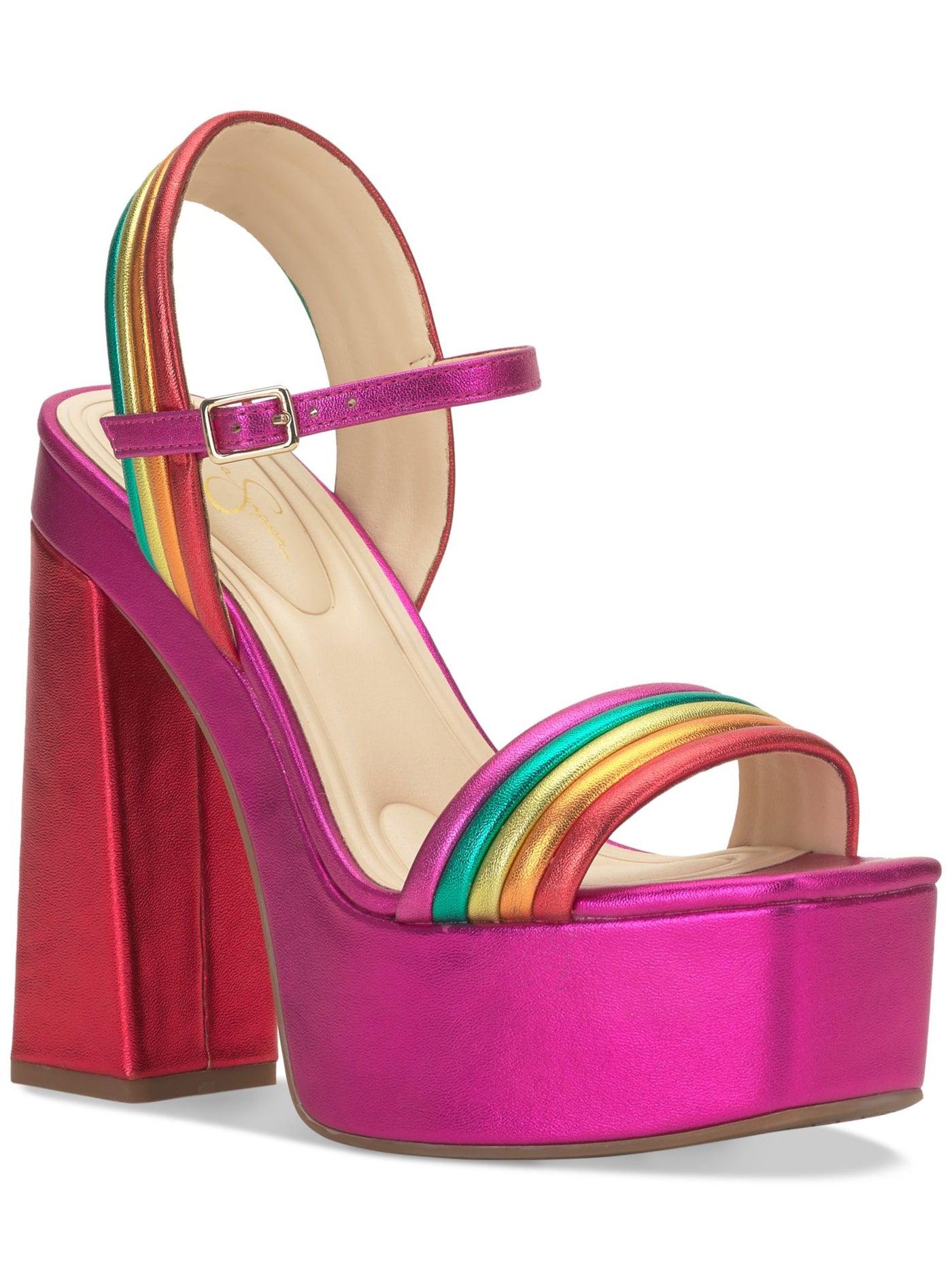 JESSICA SIMPSON Womens Pink Color Block 2" Platform Ankle Strap Cushioned Bautista Round Toe Block Heel Buckle Slingback Sandal 8.5 M