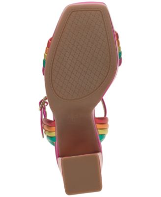 JESSICA SIMPSON Womens Pink Color Block 2" Platform Ankle Strap Cushioned Bautista Round Toe Block Heel Buckle Slingback Sandal M