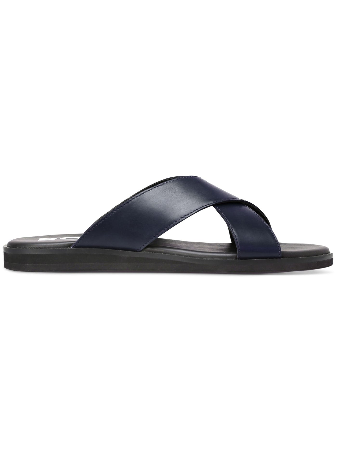 HUGO BOSS Mens Navy 1.5 Cross Straps Comfort Darrel Round Toe Leather Slide Sandals Shoes 42