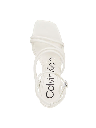 CALVIN KLEIN Womens White Asymmetrical Straps Padded Ankle Strap Goring Sizzle Square Toe Buckle Heeled Sandal 6 M