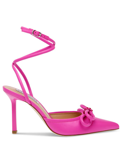 STEVE MADDEN Womens Pink Ankle Wrap Bow Accent Rhinestone Sherise Pointed Toe Stiletto Buckle Leather Dress Slingback 8 M