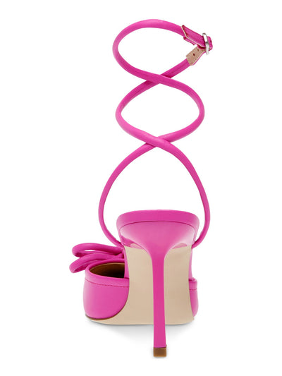 STEVE MADDEN Womens Pink Ankle Wrap Bow Accent Rhinestone Sherise Pointed Toe Stiletto Buckle Leather Dress Slingback 8 M
