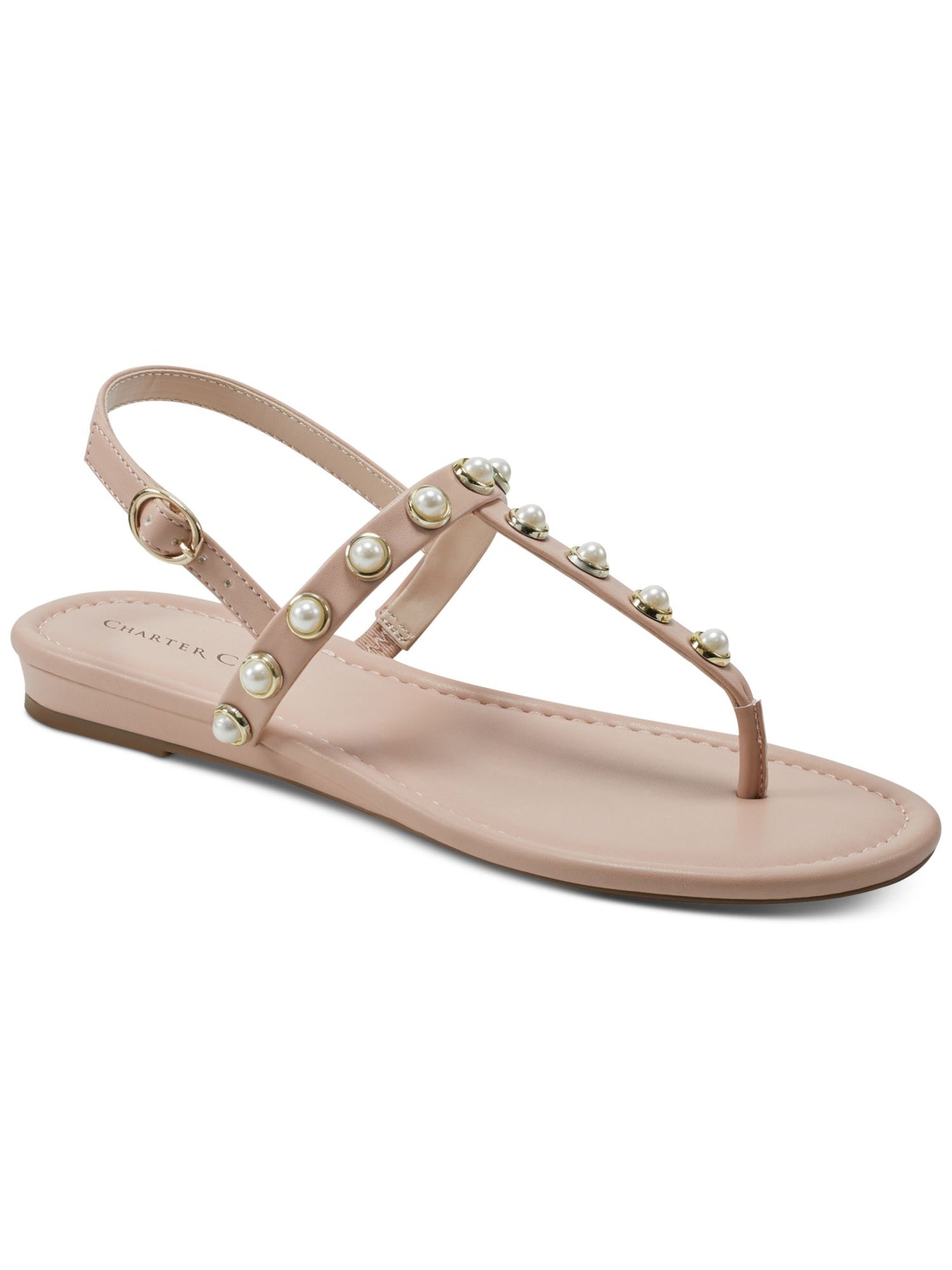 CHARTER CLUB Womens Pink Studded T-Strap Avita Round Toe Buckle Slingback Sandal 9.5 M