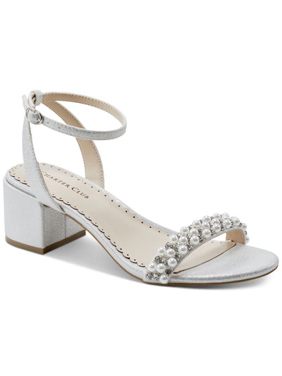 CHARTER CLUB Womens Silver Padded Ankle Strap Embellished Amara Open Toe Block Heel Buckle Dress Heeled Sandal 8.5 M