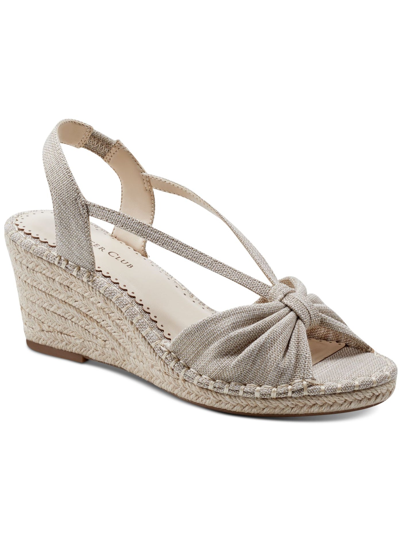 CHARTER CLUB Womens Beige Metallic Thread Strappy Slingback Goring Padded Kika Almond Toe Wedge Slip On Espadrille Shoes 8.5 M