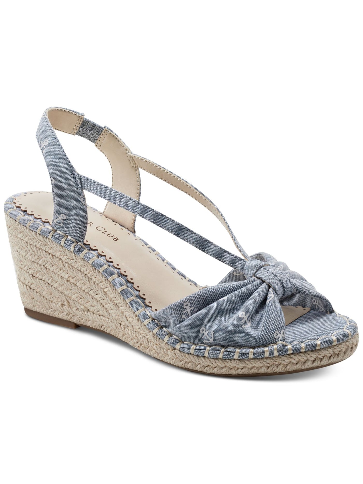 CHARTER CLUB Womens Light Blue Metallic Thread Strappy Slingback Goring Padded Kika Almond Toe Wedge Slip On Espadrille Shoes 5 M