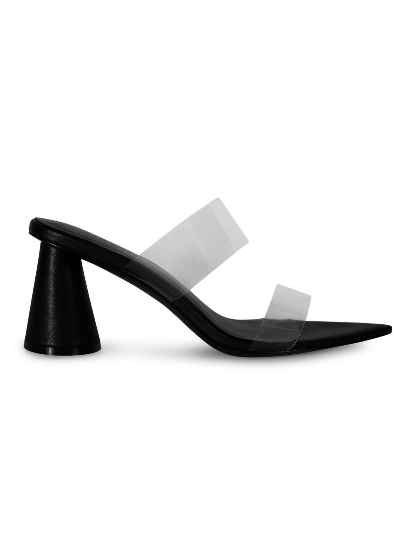 SMASH SHOES Womens Black Mule Padded Strappy Waze Pointy Toe Block Heel Slip On Heeled Sandal 13