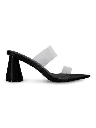 SMASH SHOES Womens Clear Mule Padded Strappy Waze Pointy Toe Block Heel Slip On Heeled Sandal 13