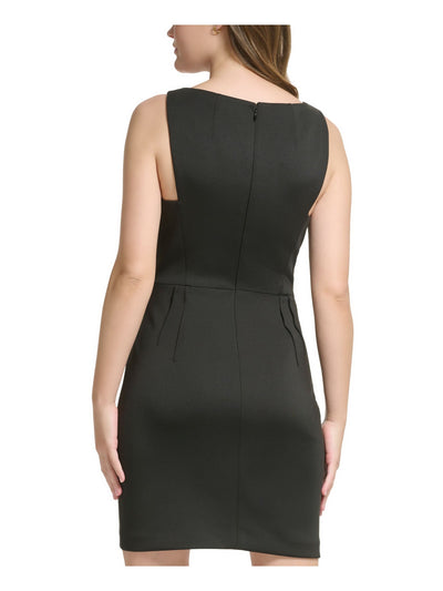 CALVIN KLEIN Womens Black Zippered Pleated Sleeveless Square Neck Above The Knee Cocktail Sheath Dress 4