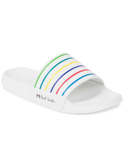 PAUL SMITH Mens White Striped Logo Comfort Nyro Round Toe Slip On Slide Sandals Shoes 43