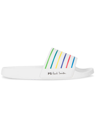 PAUL SMITH Mens White Striped Logo Comfort Nyro Round Toe Slip On Slide Sandals Shoes 45