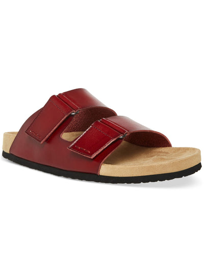 MADDEN Mens Maroon Double Straps Contoured Footbed Padded Tisson Round Toe Leather Sandals Shoes 12