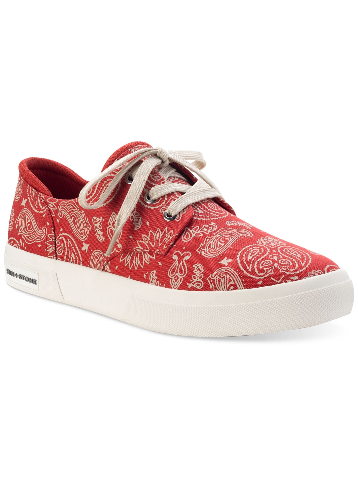 SUN STONE Mens Red Printed Cushioned Kiva Round Toe Platform Lace-Up Sneakers Shoes 7.5 M