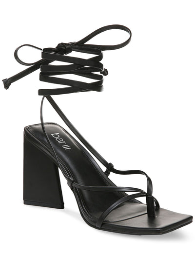 BAR III Womens Black Wrapping Ankle Tie Padded Auroraa Square Toe Sculpted Heel Lace-Up Dress Heeled Thong Sandals 5.5 M