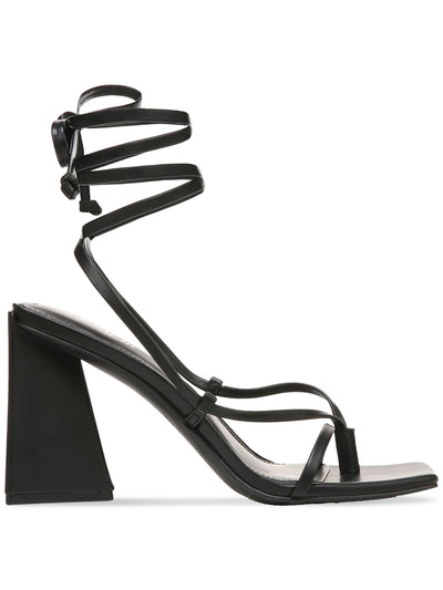 BAR III Womens Black Wrapping Ankle Tie Padded Auroraa Square Toe Sculpted Heel Lace-Up Dress Heeled Thong Sandals 5.5 M