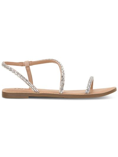 INC Womens Beige Mixed Media Padded Asymmetrical Embellished Mahlah Round Toe Slip On Dress Slingback Sandal 9 M