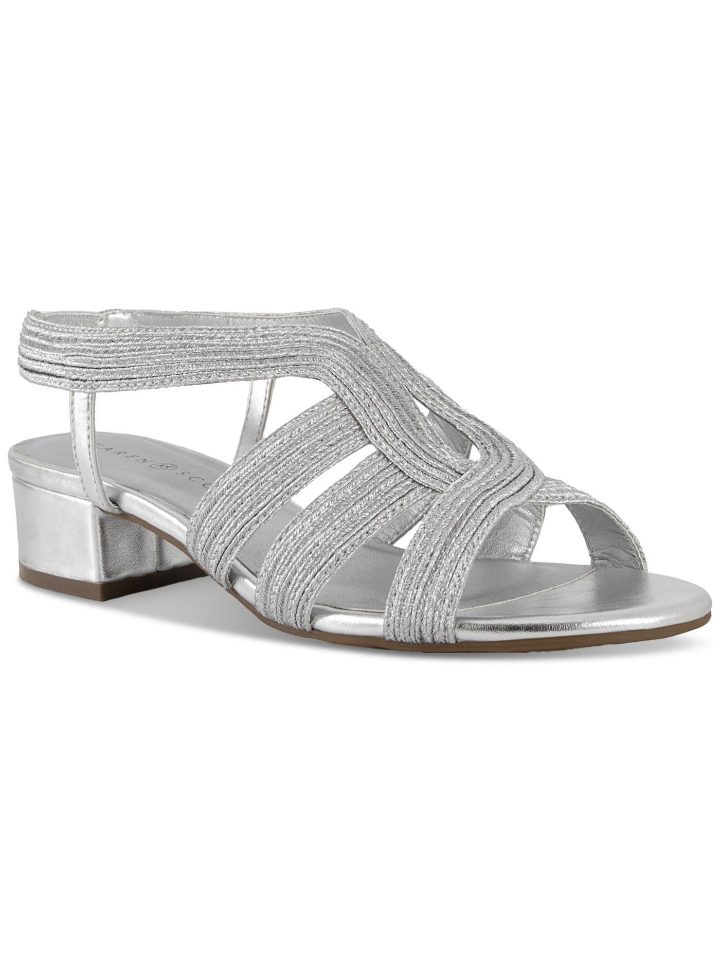 KAREN SCOTT Womens Silver Strappy Goring Cushioned Cut Out Nathena Round Toe Block Heel Slip On Slingback Sandal 7 M