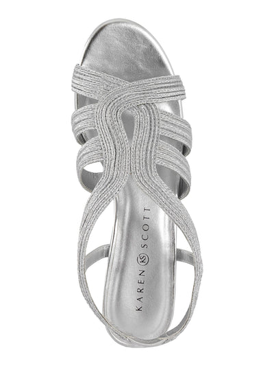 KAREN SCOTT Womens Silver Strappy Goring Cushioned Cut Out Nathena Round Toe Block Heel Slip On Slingback Sandal 7 M