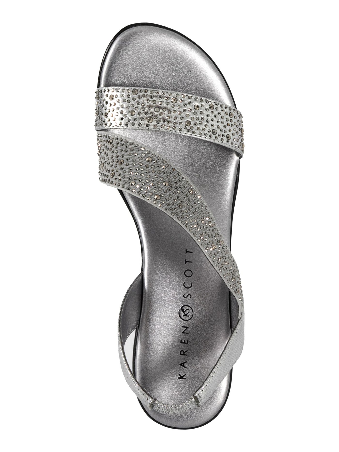 KAREN SCOTT Womens Silver 1" Platformgoring Padded Embellished Asymmetrical Parney Round Toe Wedge Slip On Slingback Sandal 5 M