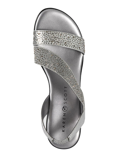 KAREN SCOTT Womens Silver 1" Platformgoring Padded Embellished Asymmetrical Parney Round Toe Wedge Slip On Slingback Sandal 5 M