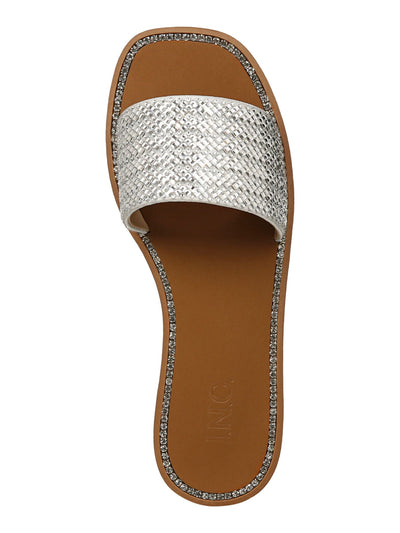 INC Womens Silver Mixed Media Embellished Pelle Square Toe Slip On Slide Sandals Shoes 10 M