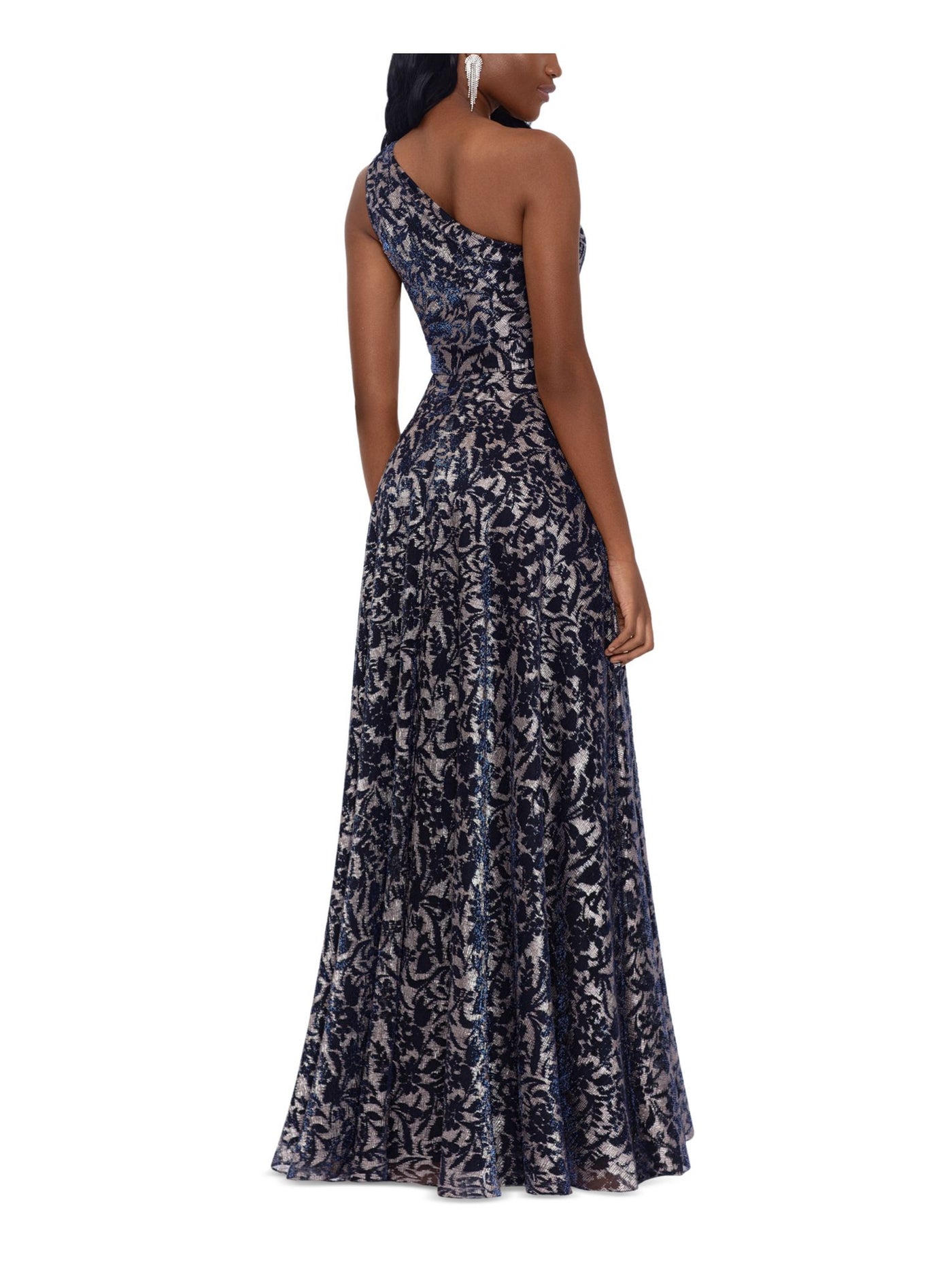 BETSY & ADAM Womens Navy Cut Out Zippered Faux-wrap Skirt Lined Sleeveless Asymmetrical Neckline Full-Length Formal Gown Dress 2