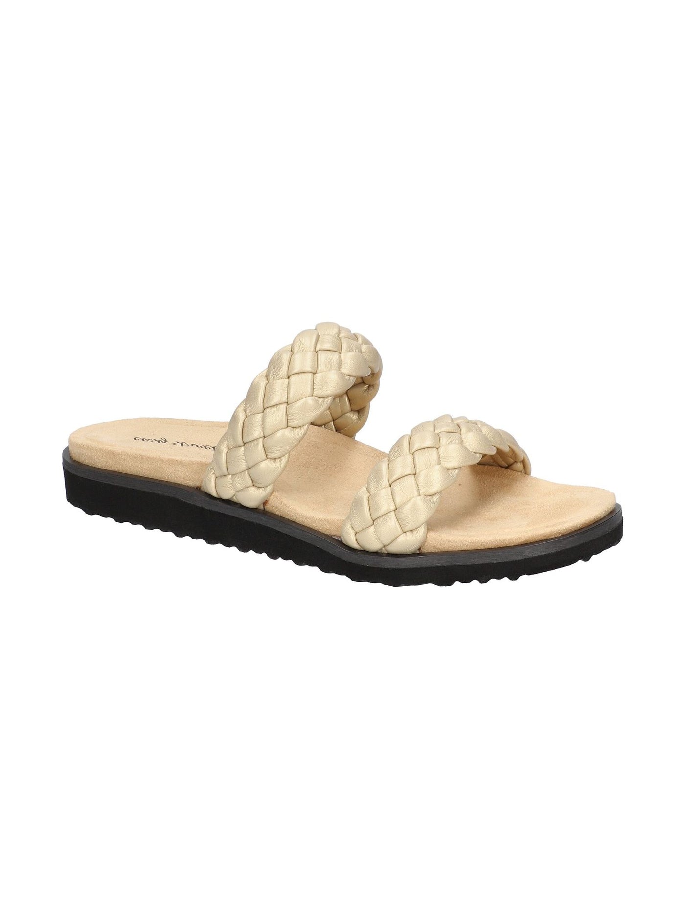 EASY STREET Womens Gold Flexible Woven Padded Lightweight Metallic Susi Round Toe Slip On Slide Sandals Shoes 8.5 W